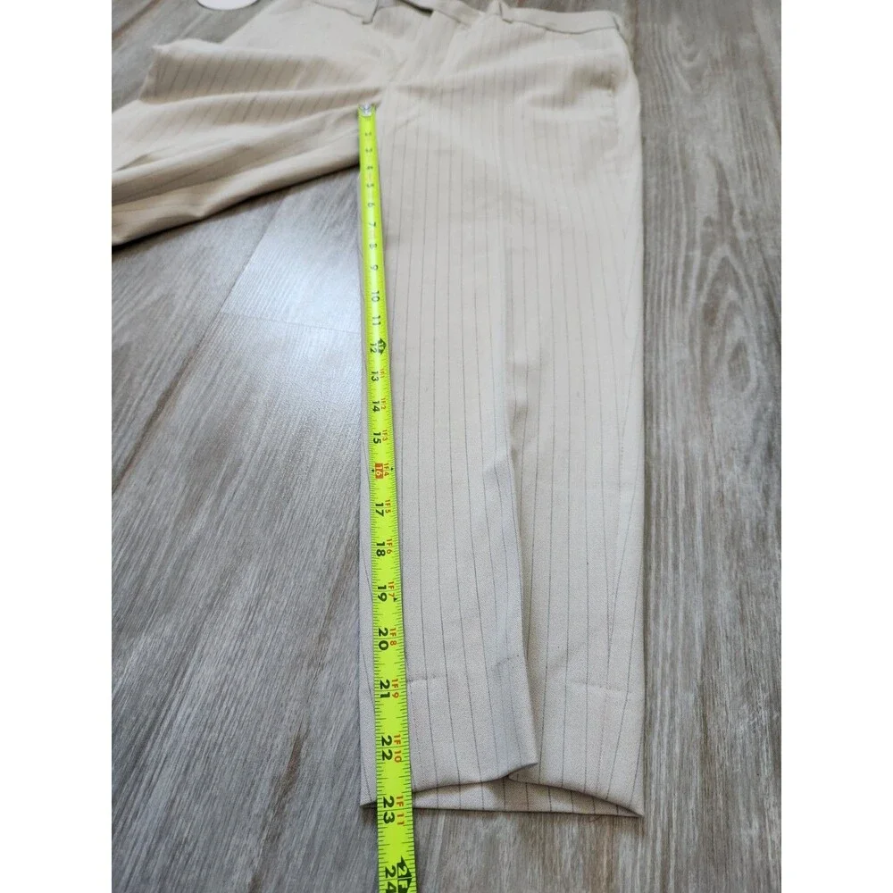NWT Beige Gray Pinstripe Trouser Dress Pants High Waist Tapered Leg Women 33 2XL